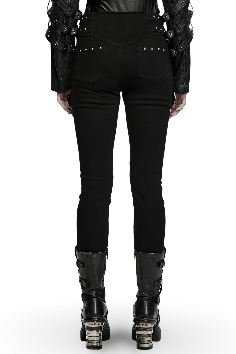 Pantalones Slim Negros Punk con Bolsillos Cargo Tachonados