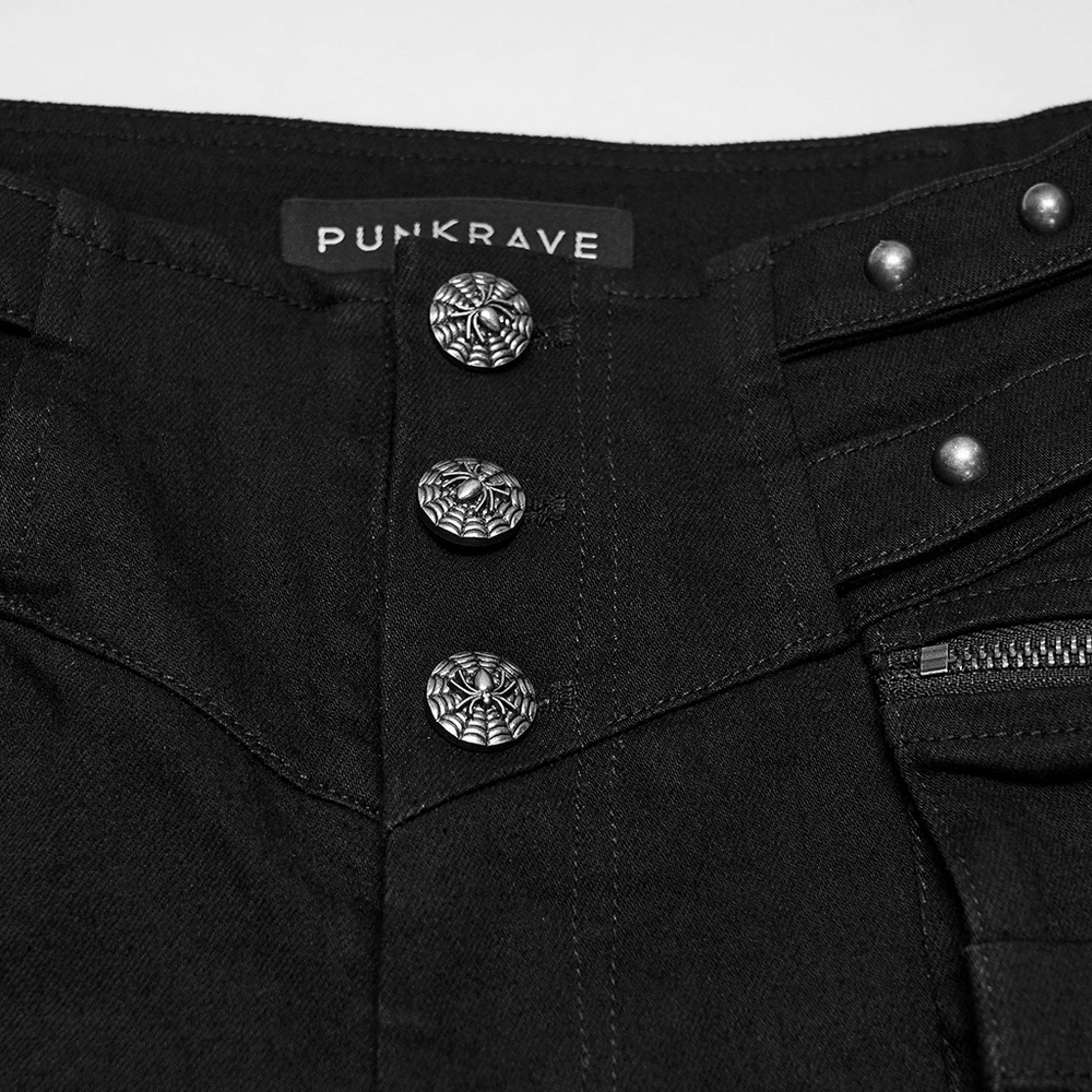 Pantalones Slim Negros Punk con Bolsillos Cargo Tachonados