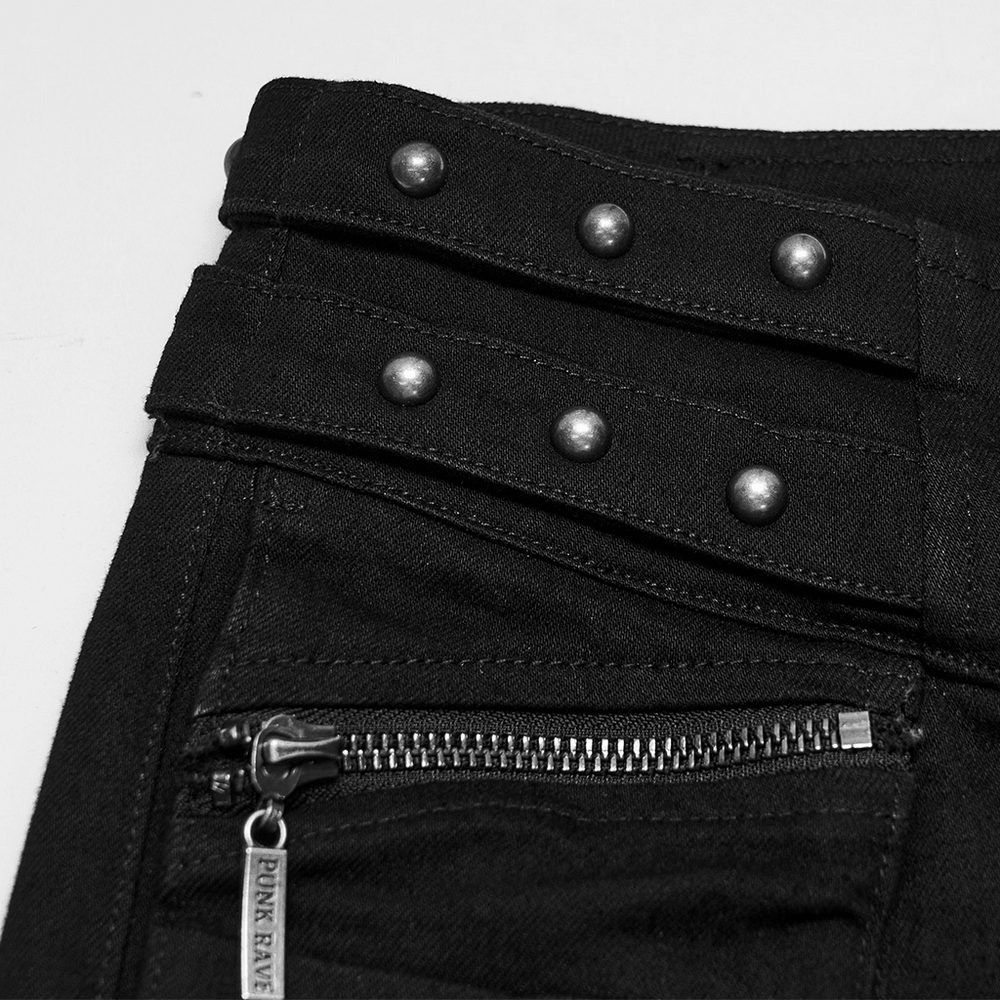 Pantalones Slim Negros Punk con Bolsillos Cargo Tachonados