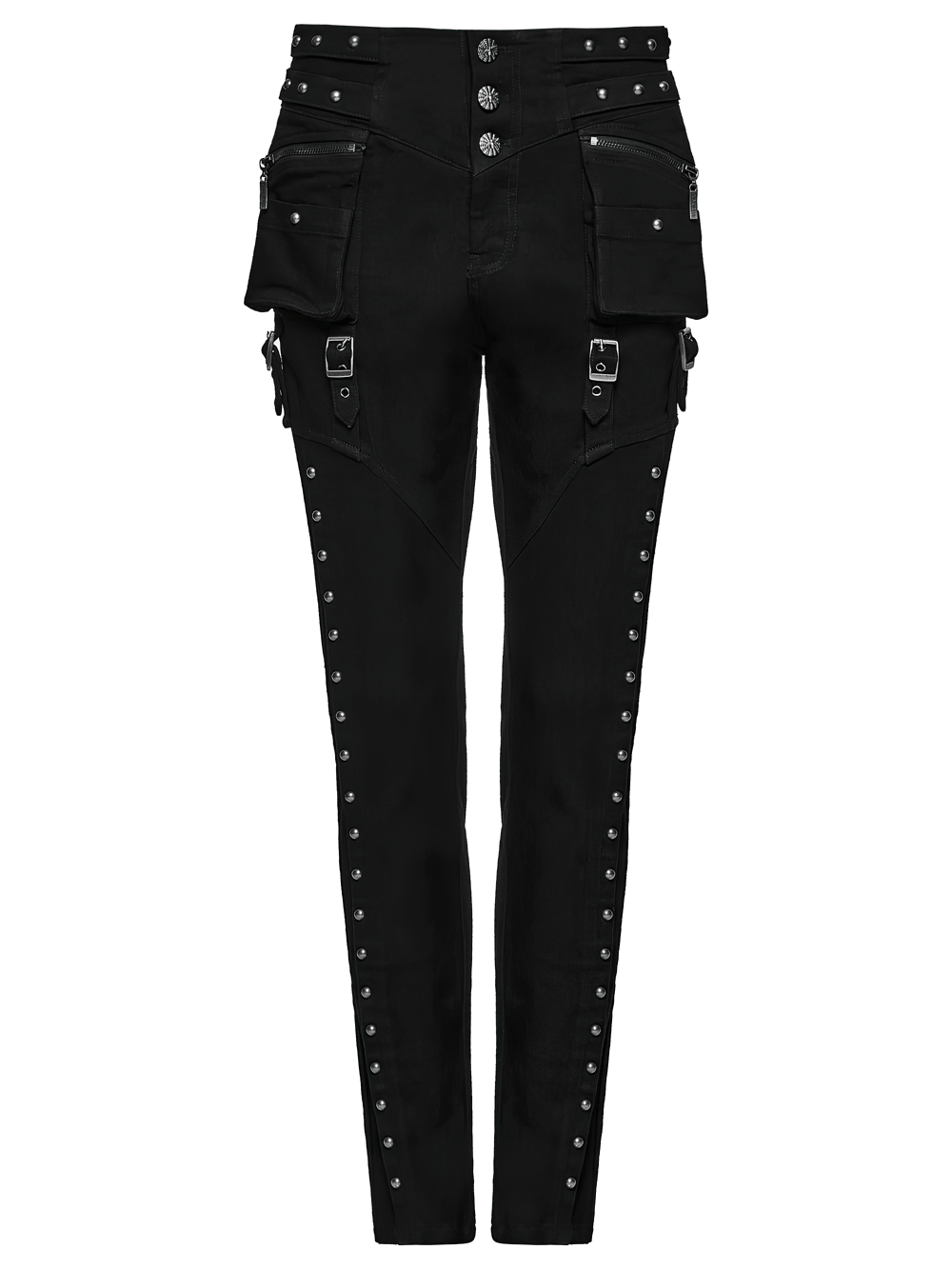Pantalones Slim Negros Punk con Bolsillos Cargo Tachonados