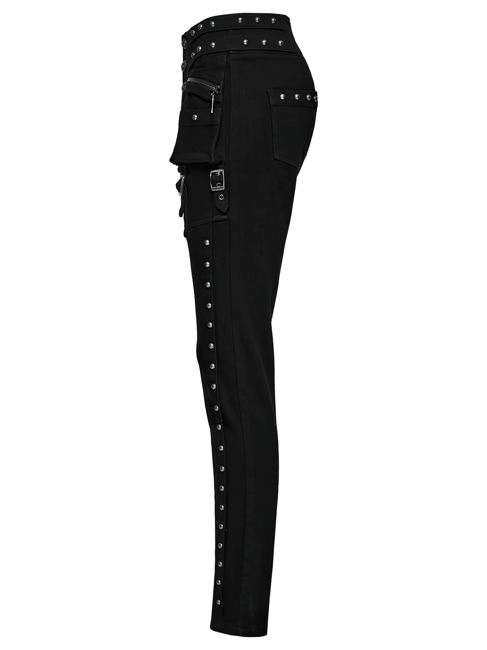 Pantalones Slim Negros Punk con Bolsillos Cargo Tachonados