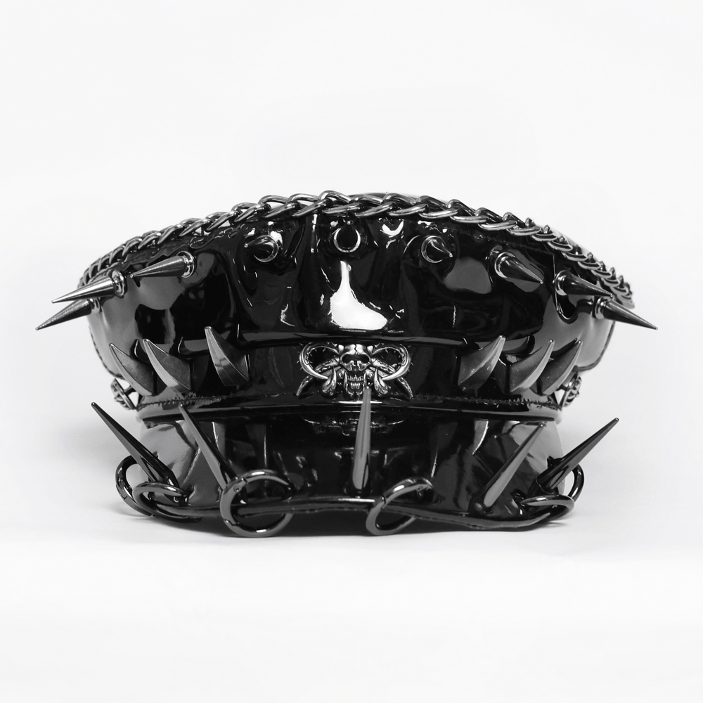 Béret Punk Noir à Pointes avec Chaîne et Anneaux