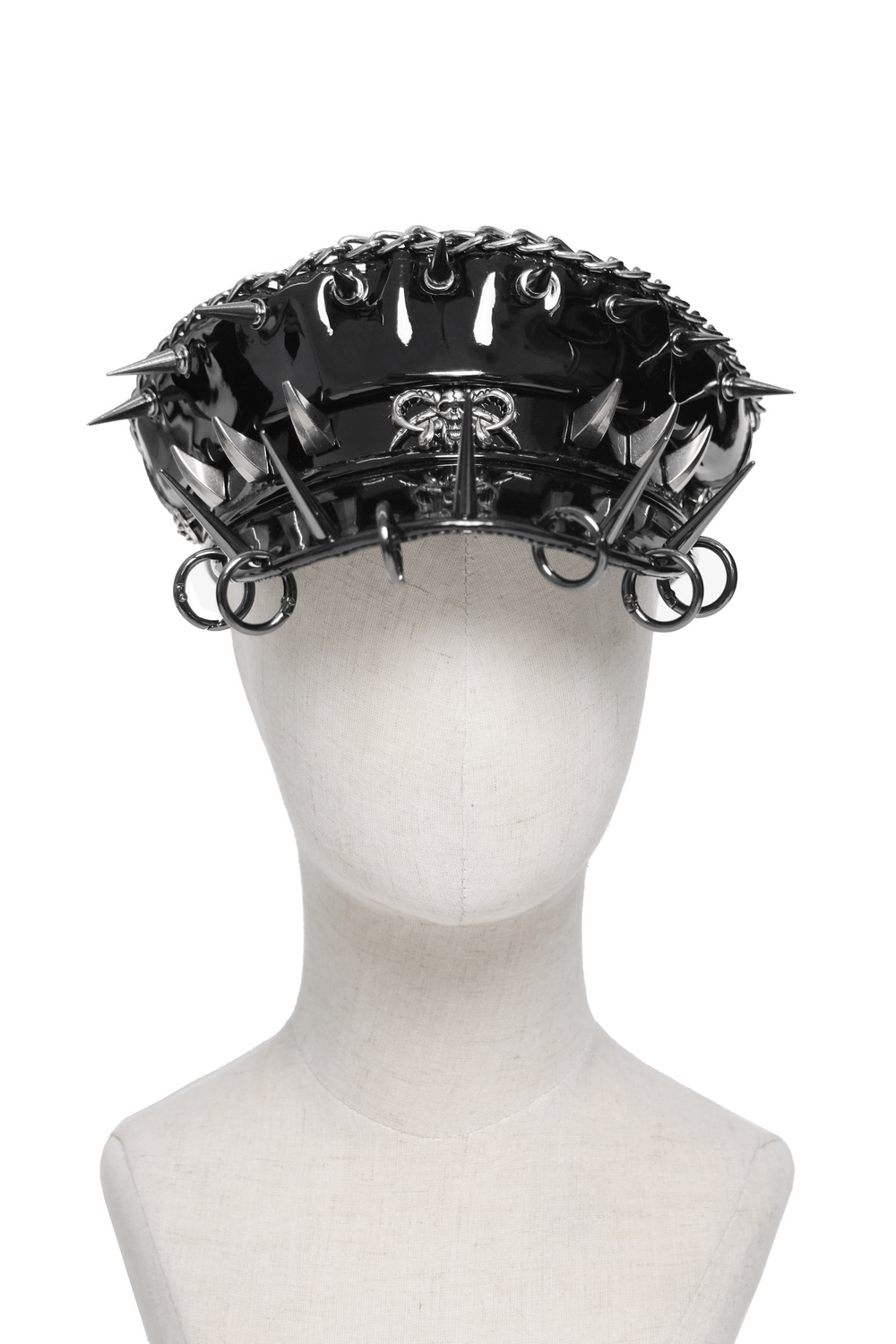 Béret Punk Noir à Pointes avec Chaîne et Anneaux