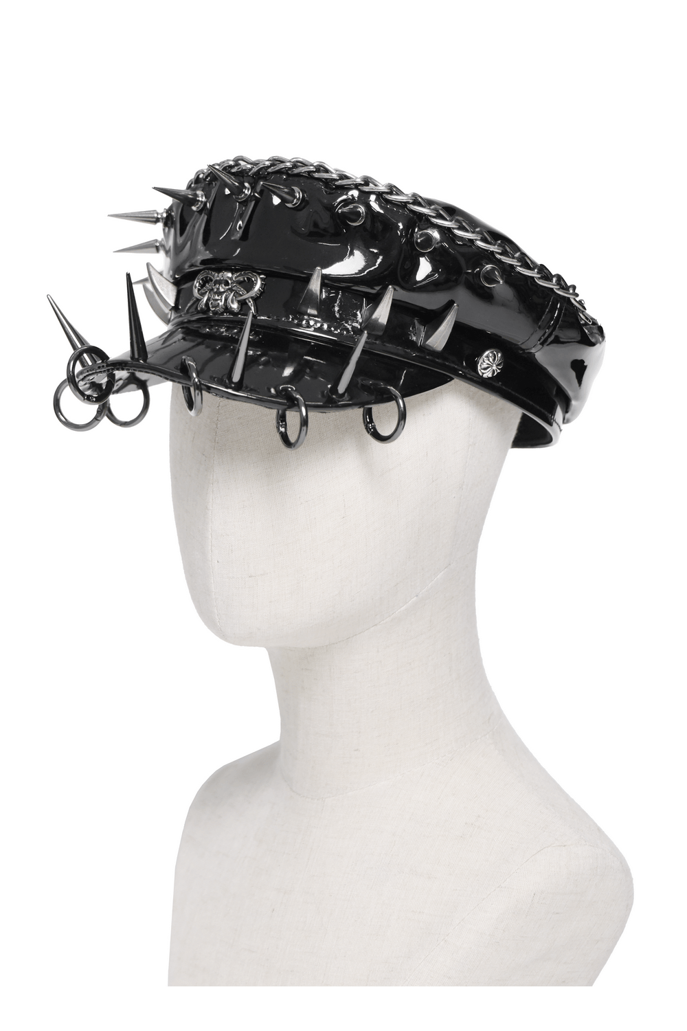 Béret Punk Noir à Pointes avec Chaîne et Anneaux