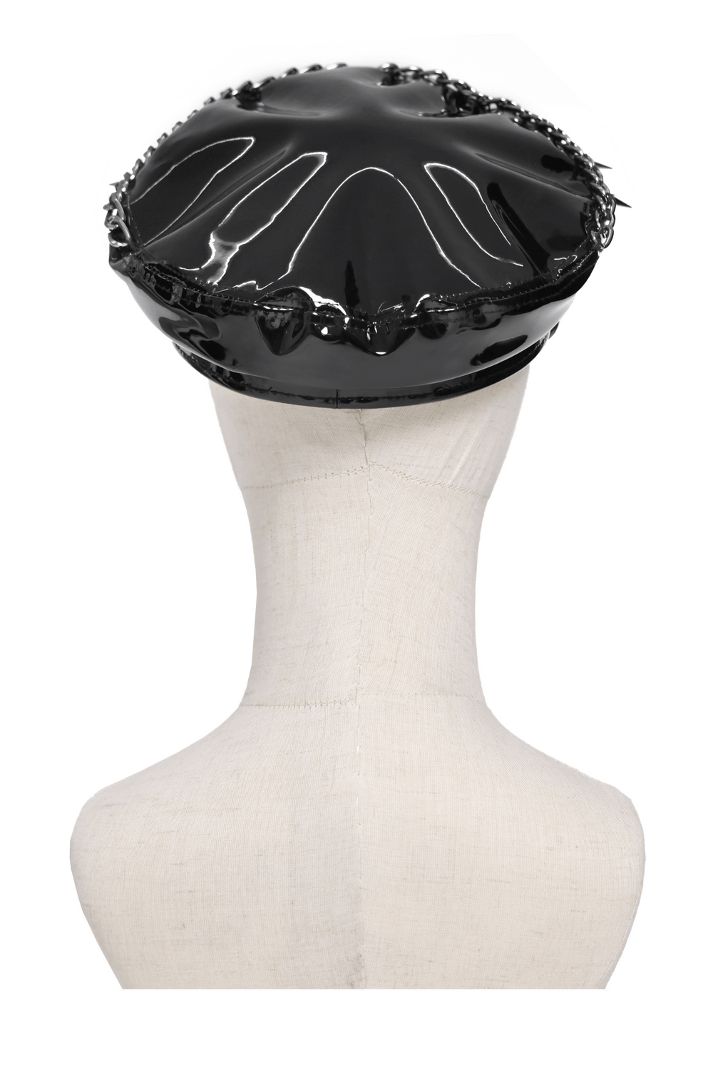 Béret Punk Noir à Pointes avec Chaîne et Anneaux