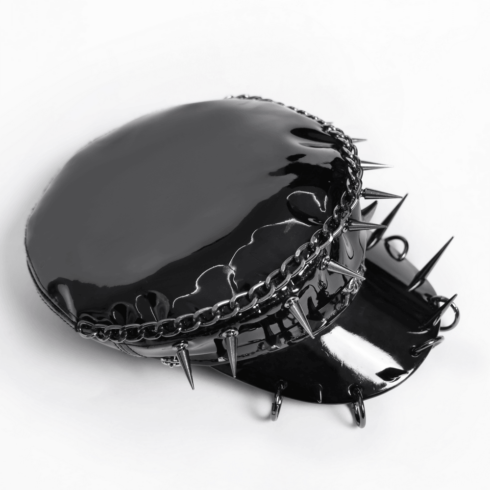 Béret Punk Noir à Pointes avec Chaîne et Anneaux