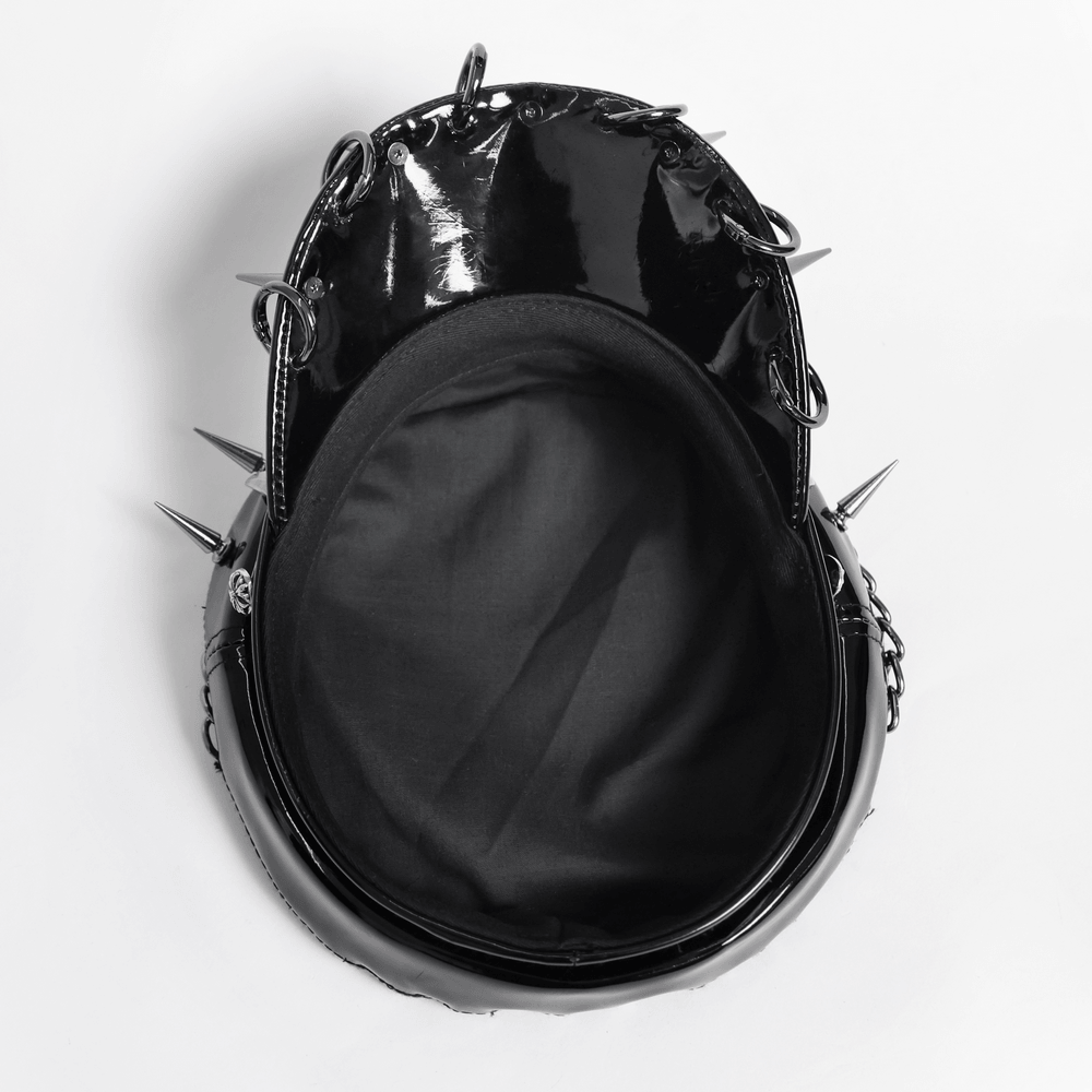 Béret Punk Noir à Pointes avec Chaîne et Anneaux