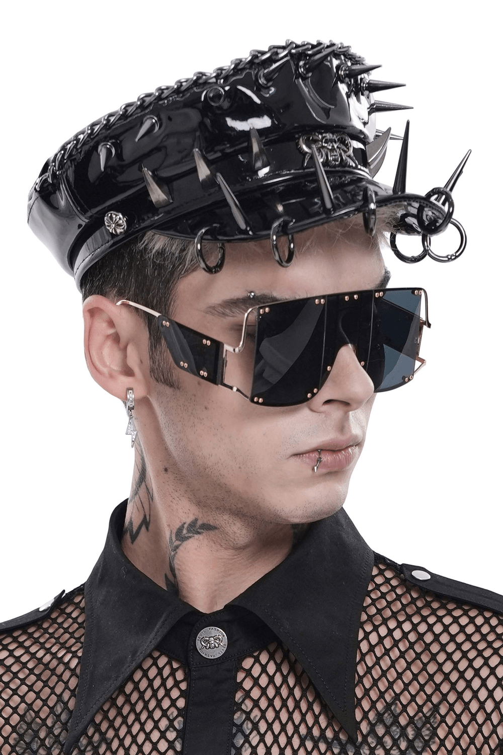 Béret Punk Noir à Pointes avec Chaîne et Anneaux