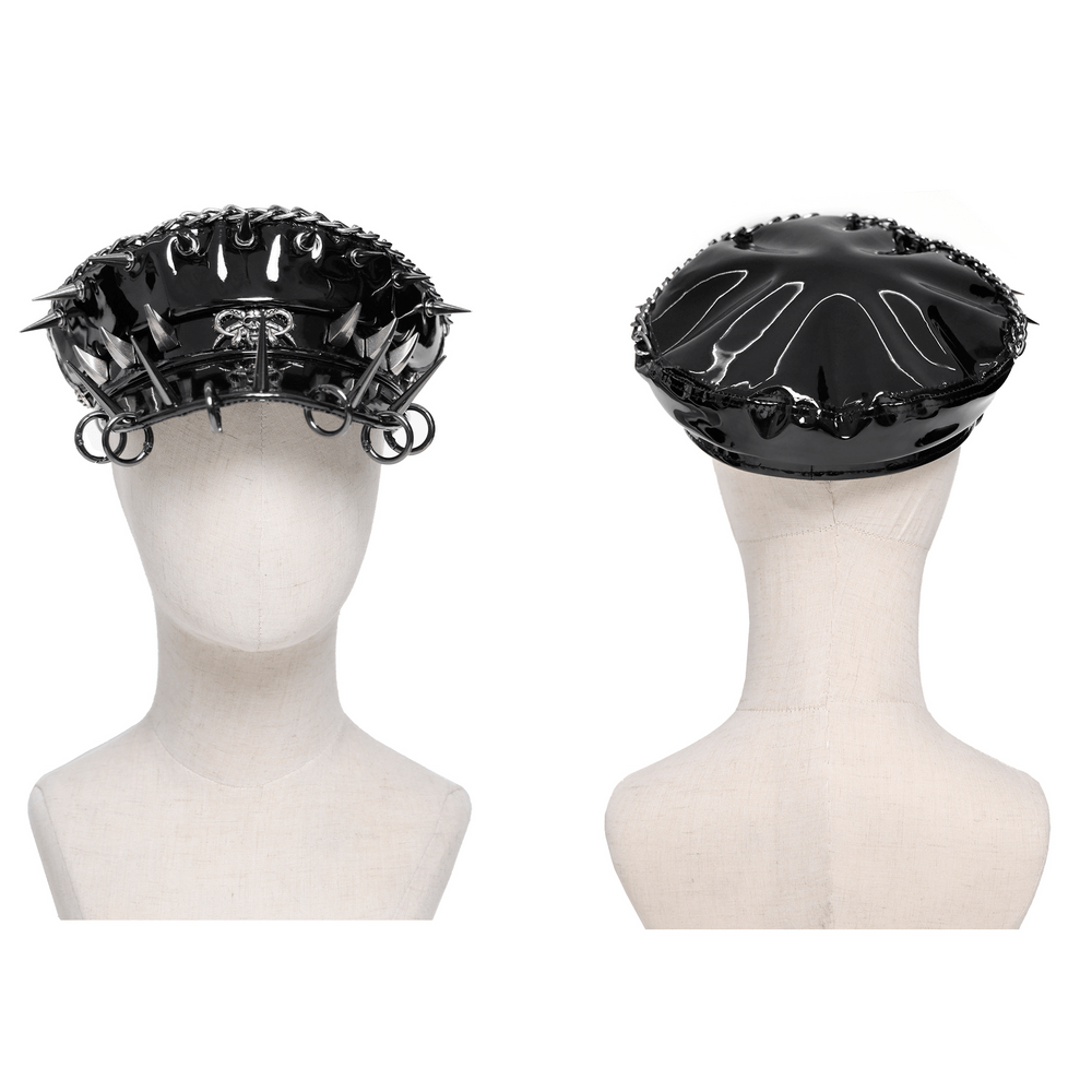 Béret Punk Noir à Pointes avec Chaîne et Anneaux