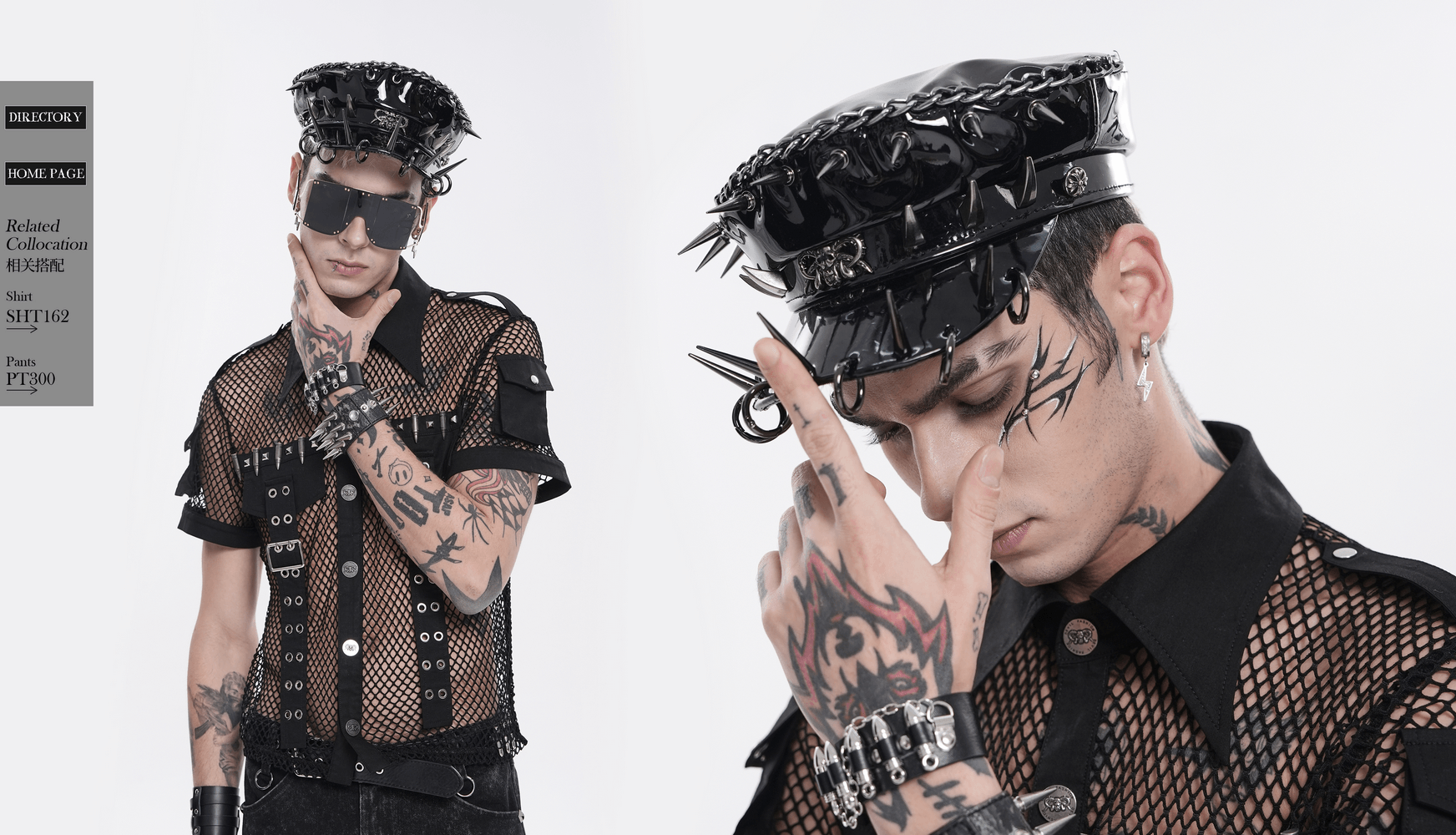 Béret Punk Noir à Pointes avec Chaîne et Anneaux