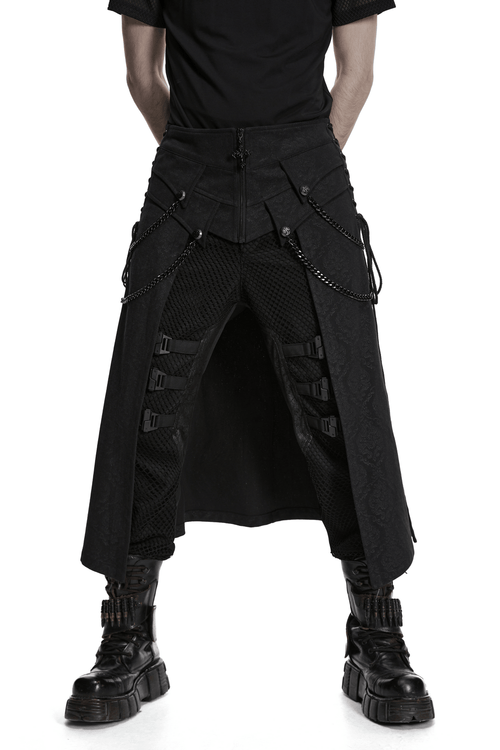 Black Punk Street Skirt with Chains and Panels