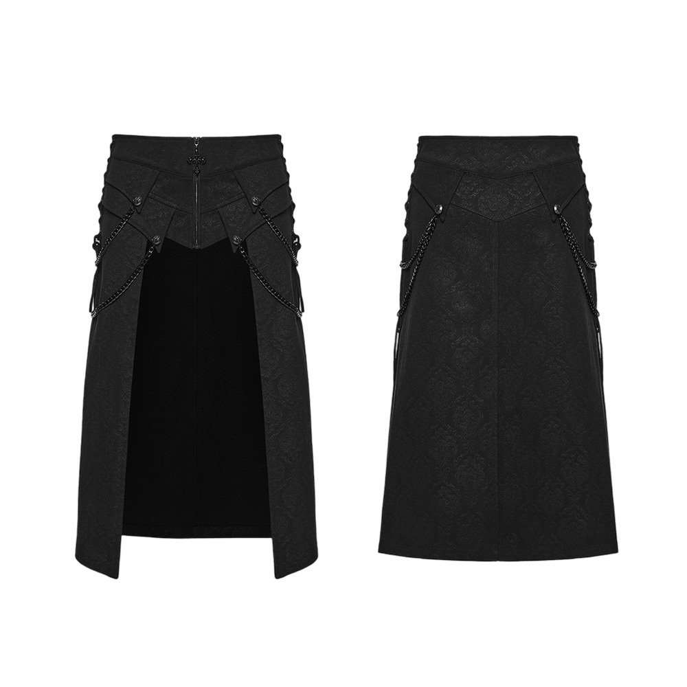 Jupe Noire Punk de Rue avec Chaînes et Panneaux
