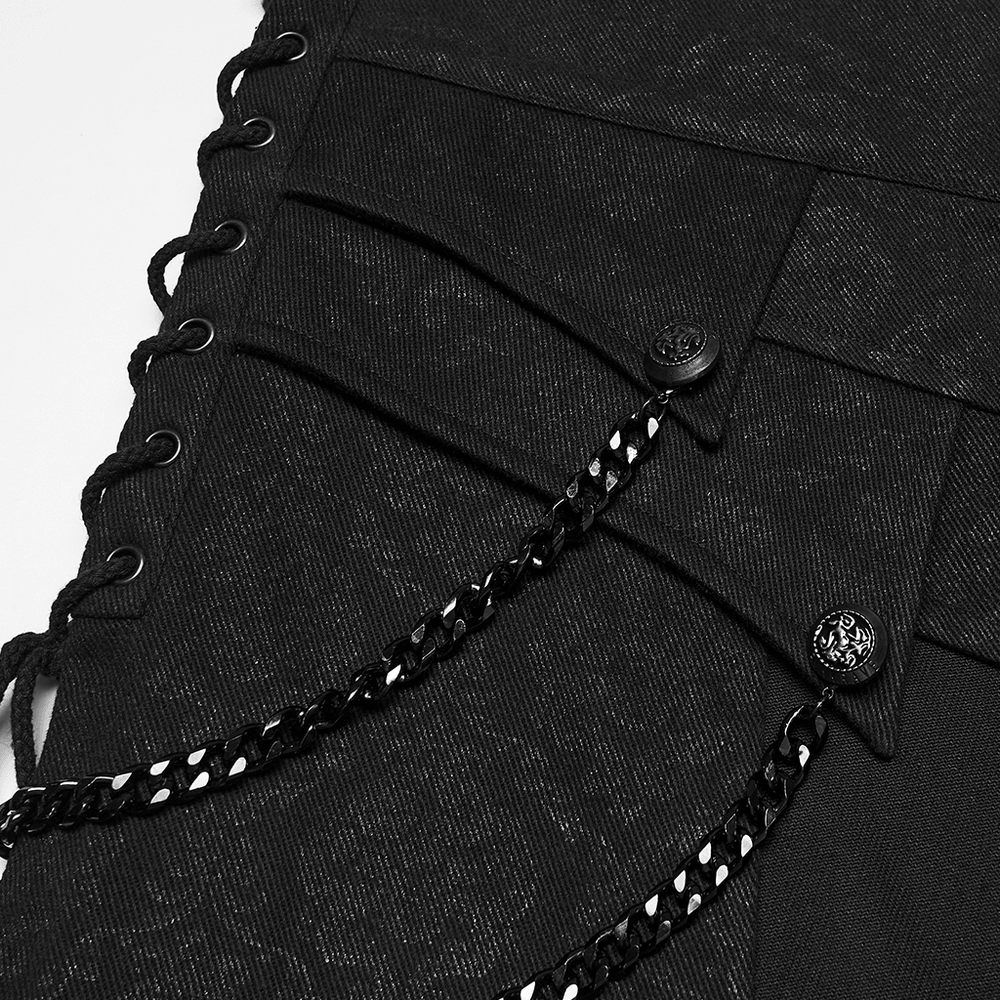 Jupe Noire Punk de Rue avec Chaînes et Panneaux