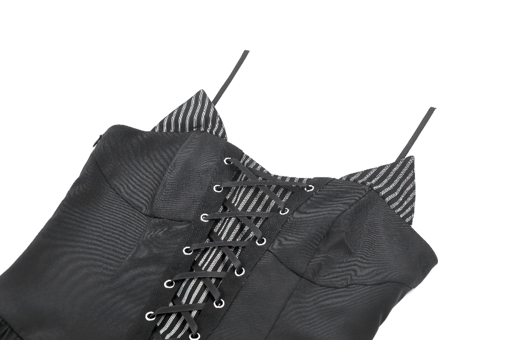 Black Punk Striped Mini Dress with Lace-Up Bodice featuring a stylish corset design and daring stripes.