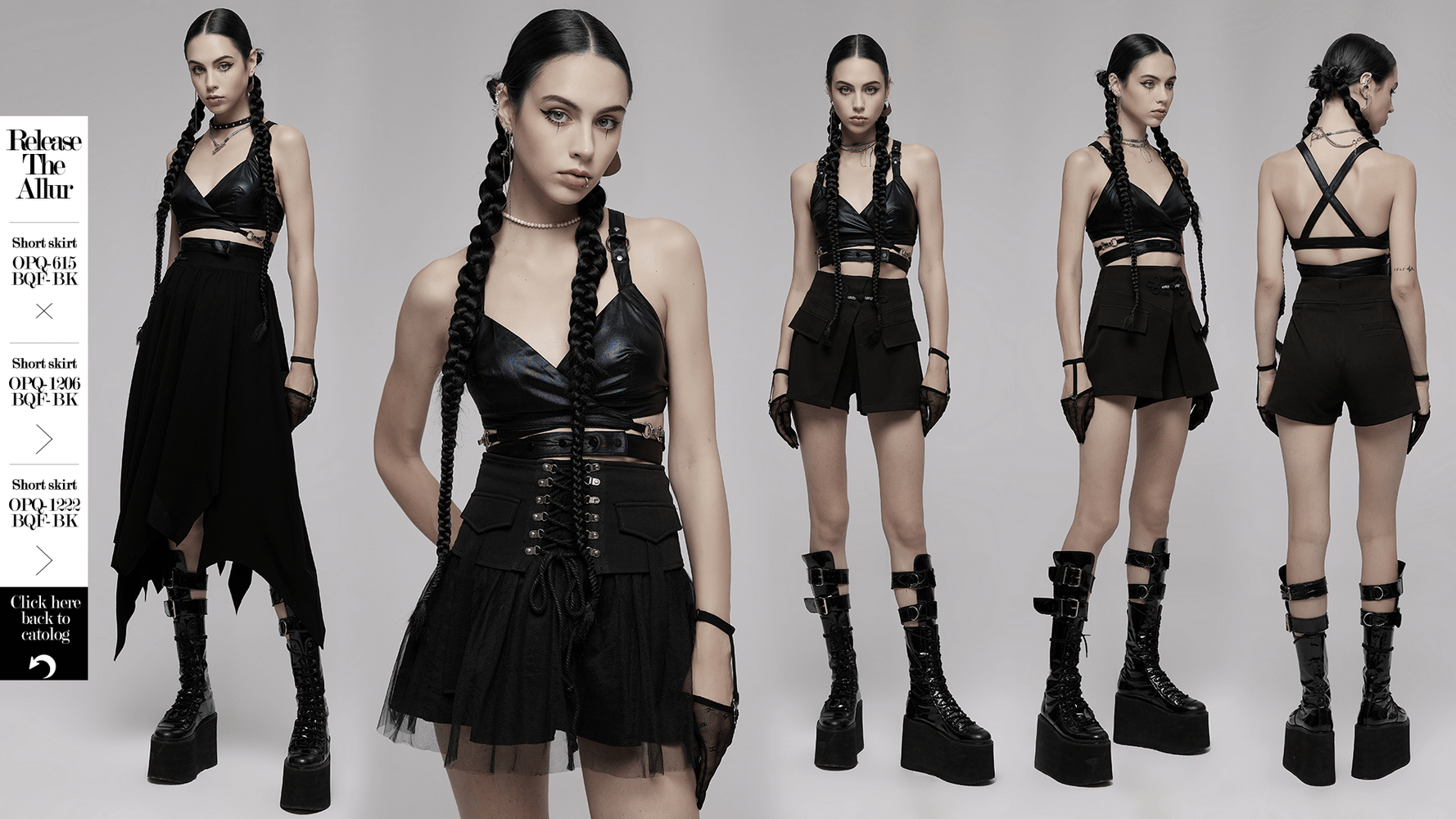 Black punk style crop top with criss-cross back and adjustable waist straps for a bold, edgy look.