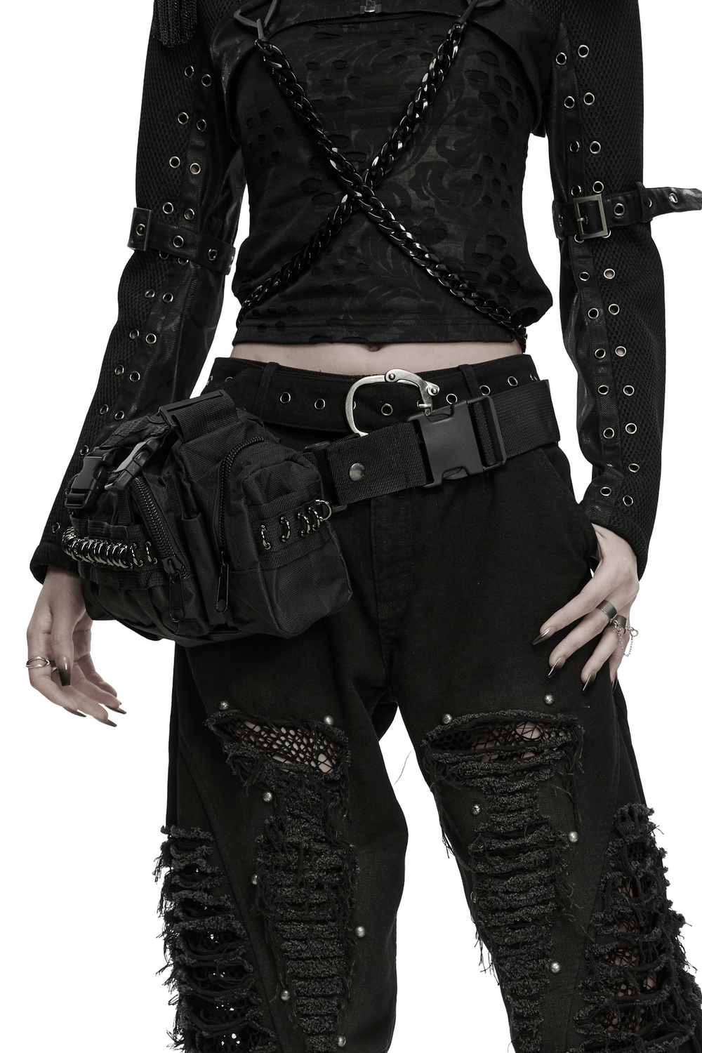 Schwarze Punk-Taktische Gürteltasche mit mehreren Taschen