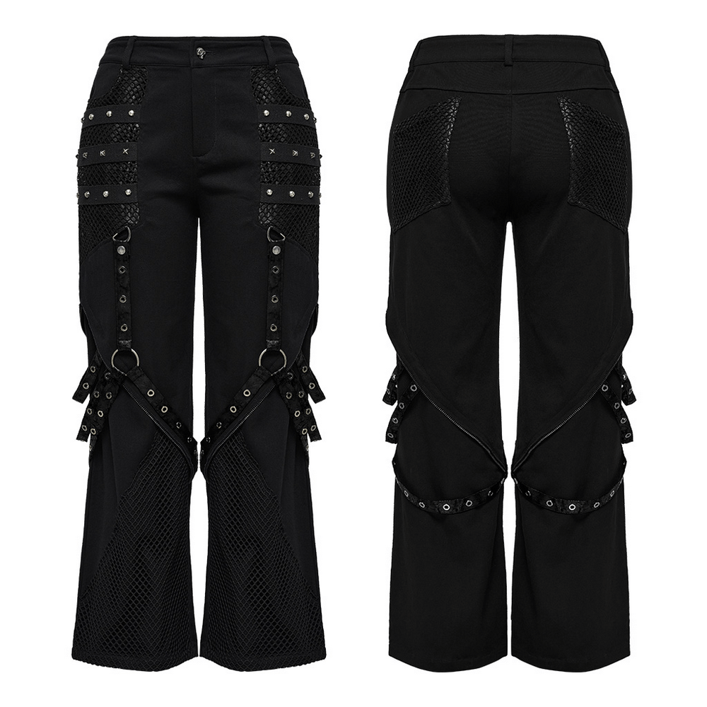 Black Punk Wide Leg Pants with Detachable Straps