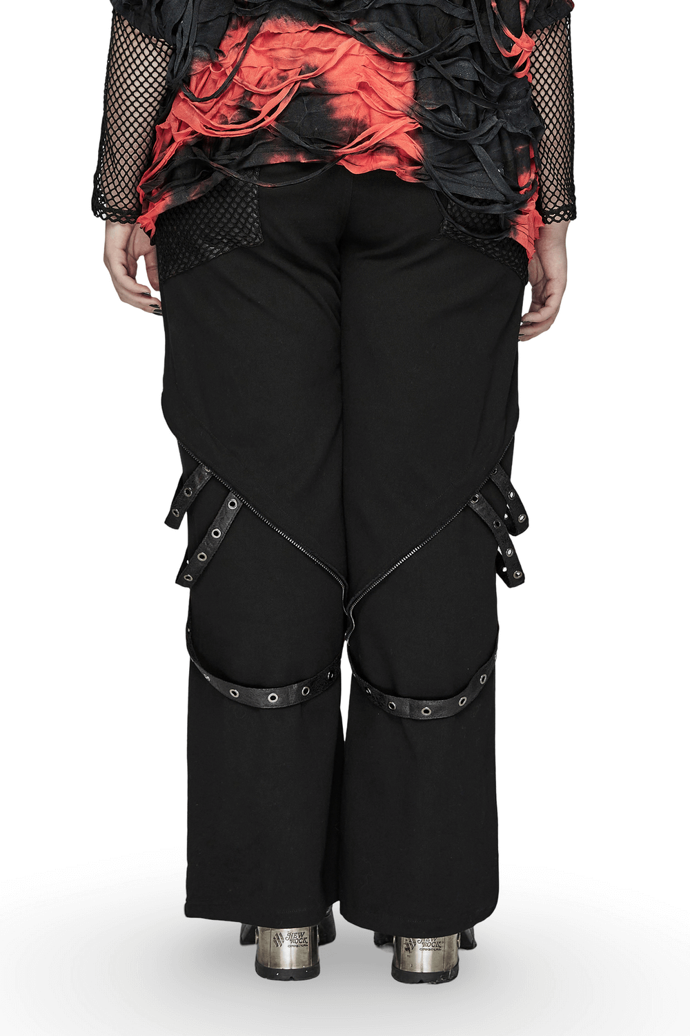 Pantalon large punk noir avec bretelles amovibles