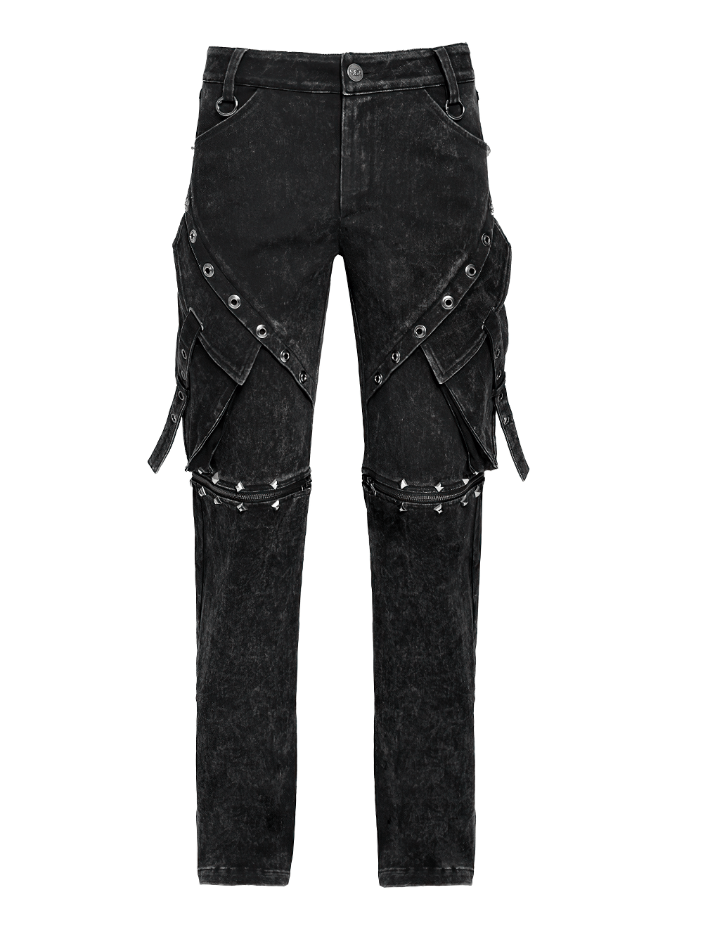 Black Punk Zip-Off Pants with Studded Grommets