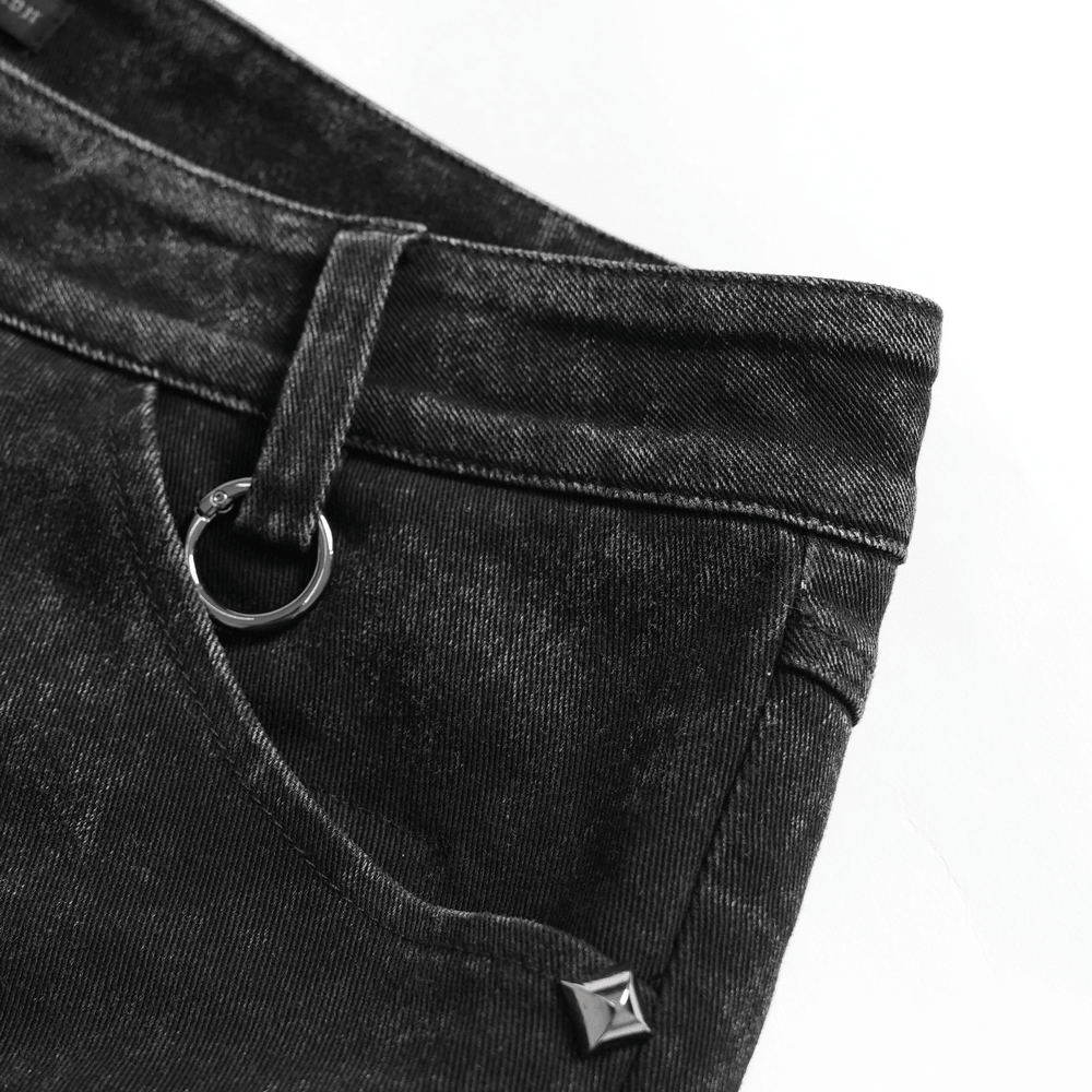 Black Punk Zip-Off Pants with Studded Grommets
