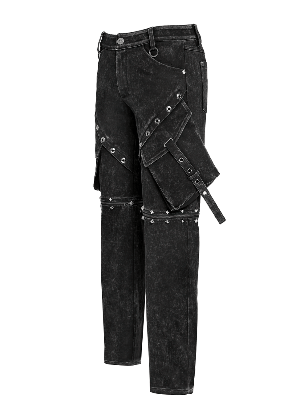 Black Punk Zip-Off Pants with Studded Grommets