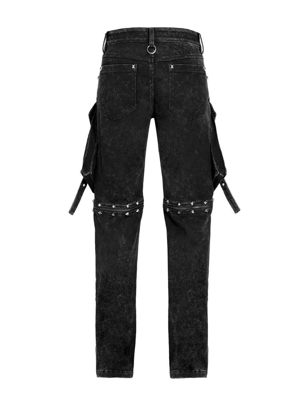 Black Punk Zip-Off Pants with Studded Grommets