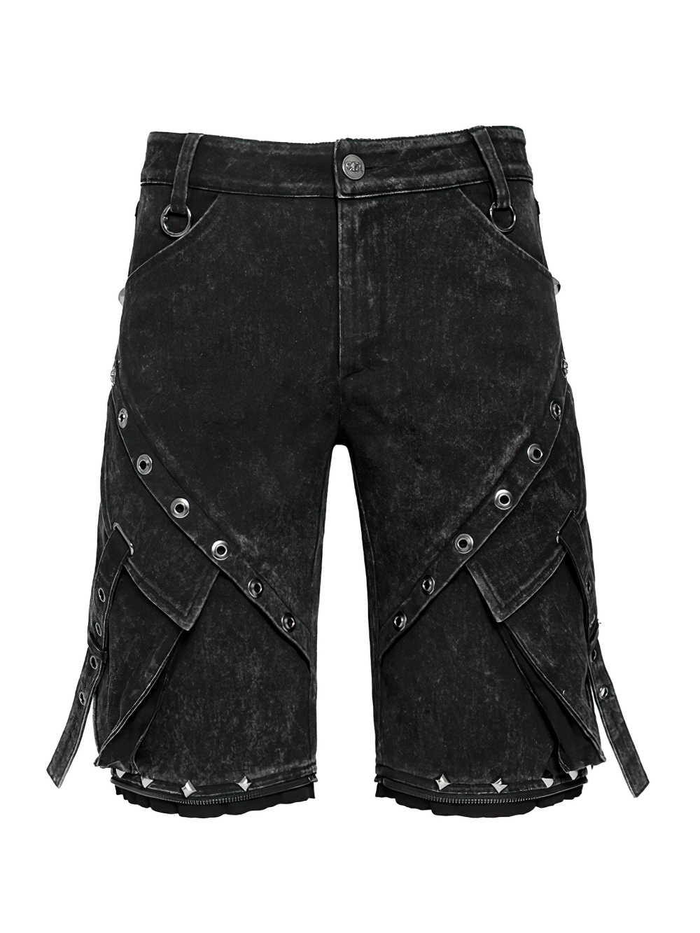 Black Punk Zip-Off Pants with Studded Grommets
