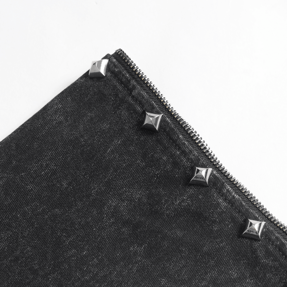 Black Punk Zip-Off Pants with Studded Grommets