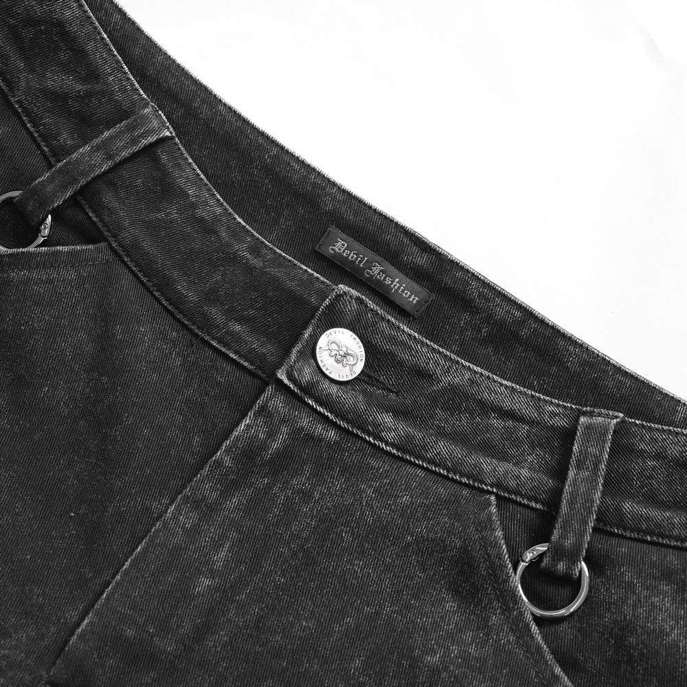 Black Punk Zip-Off Pants with Studded Grommets