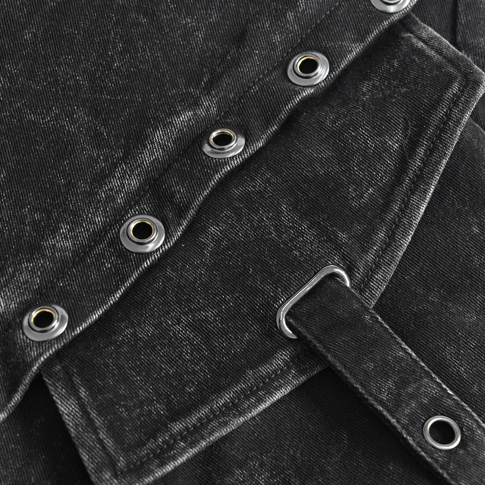 Black Punk Zip-Off Pants with Studded Grommets