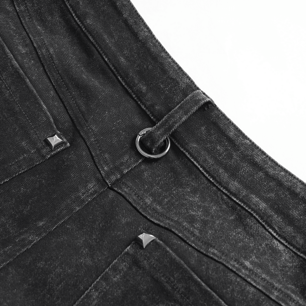 Black Punk Zip-Off Pants with Studded Grommets