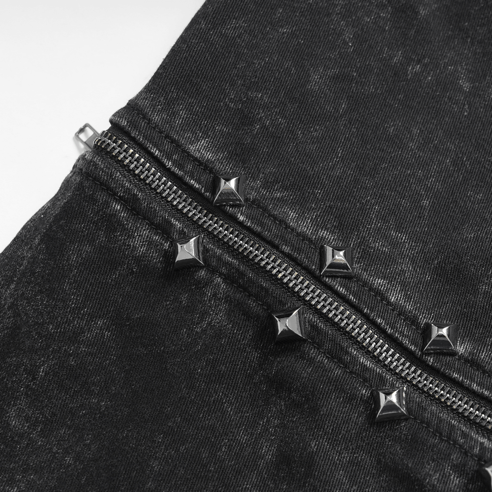 Black Punk Zip-Off Pants with Studded Grommets