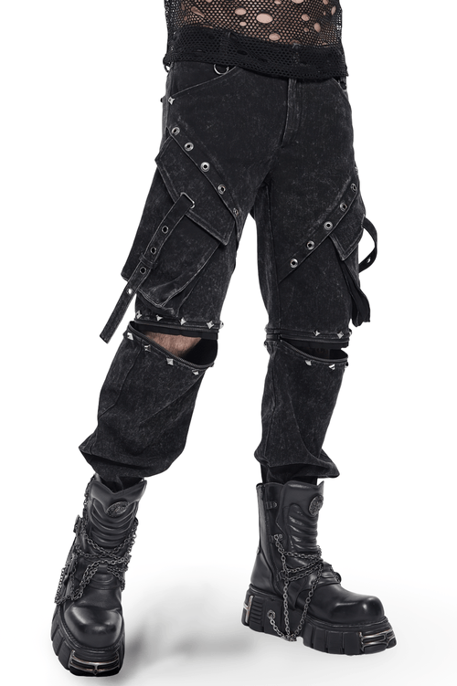 Black Punk Zip-Off Pants with Studded Grommets