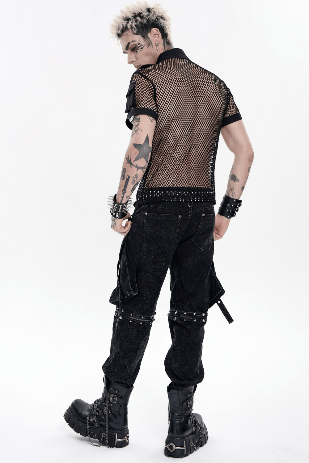 Black Punk Zip-Off Pants with Studded Grommets