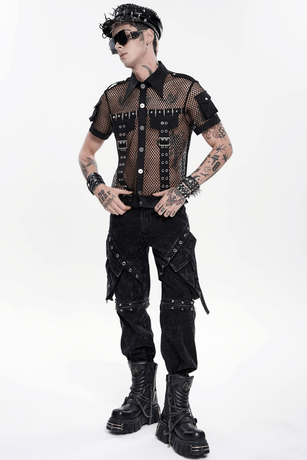 Black Punk Zip-Off Pants with Studded Grommets