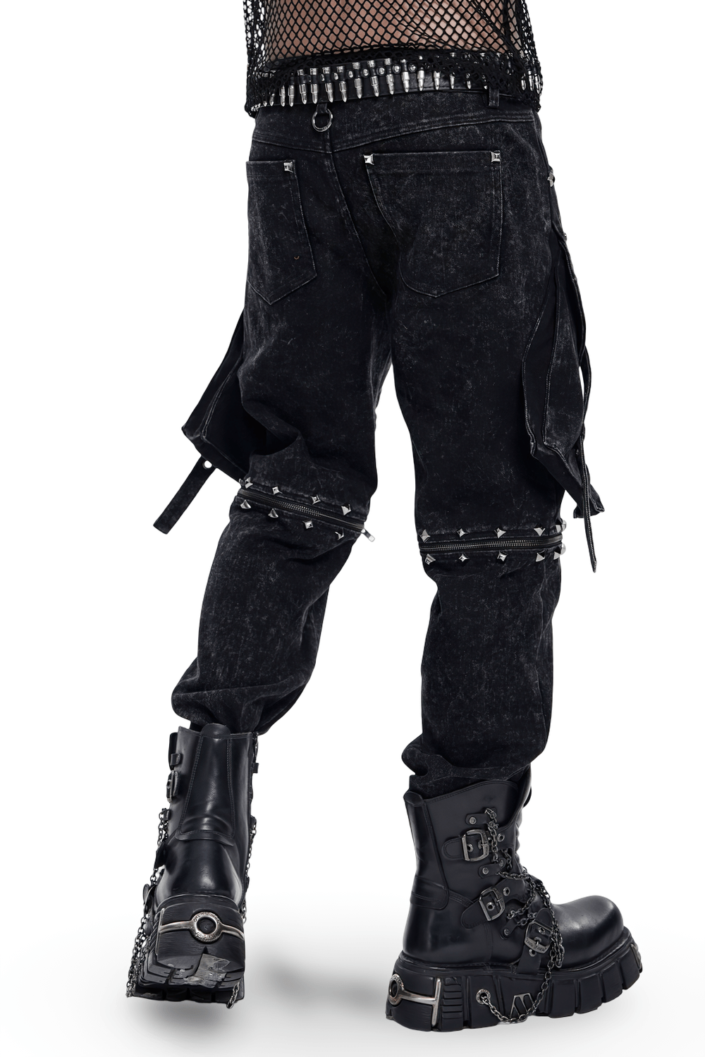 Black Punk Zip-Off Pants with Studded Grommets