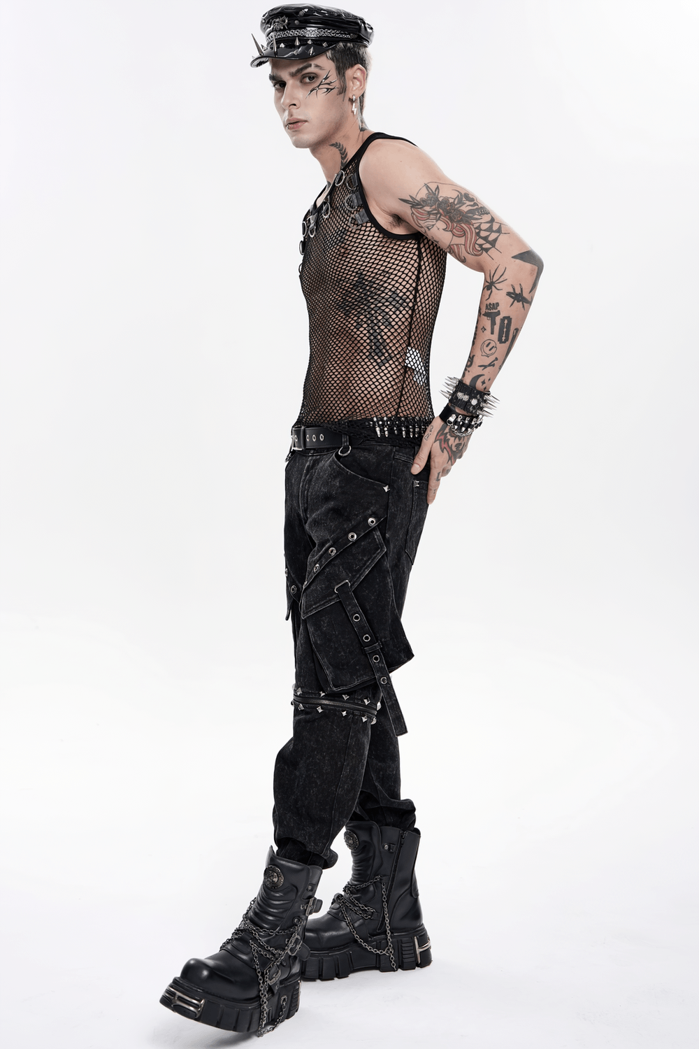 Black Punk Zip-Off Pants with Studded Grommets