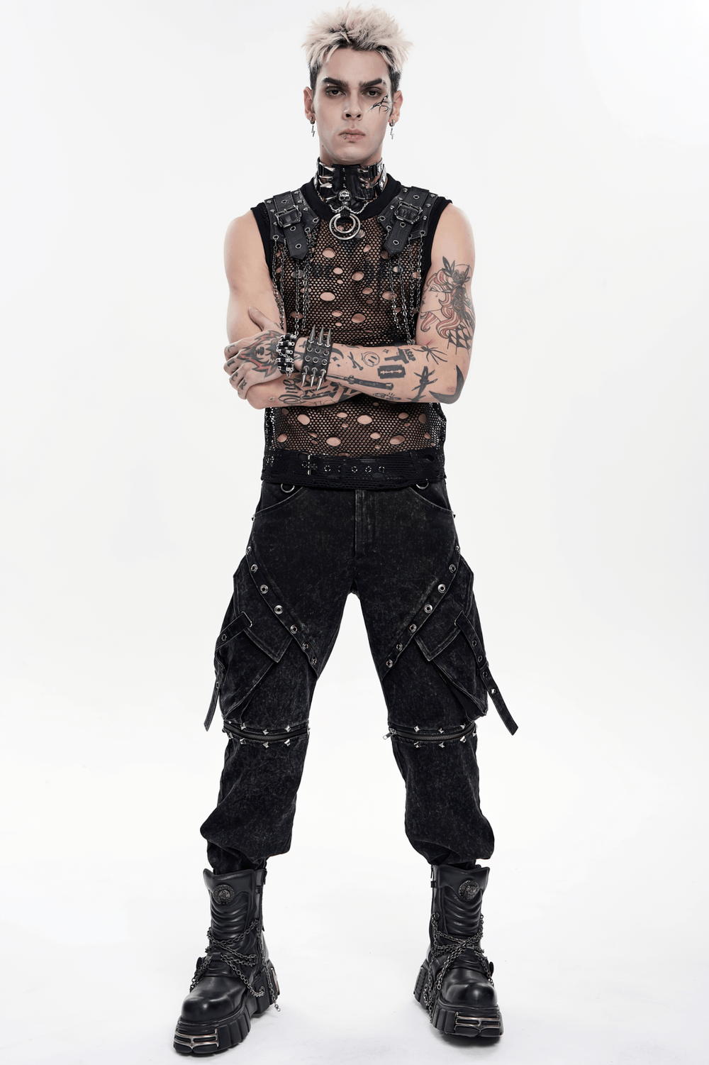 Black Punk Zip-Off Pants with Studded Grommets