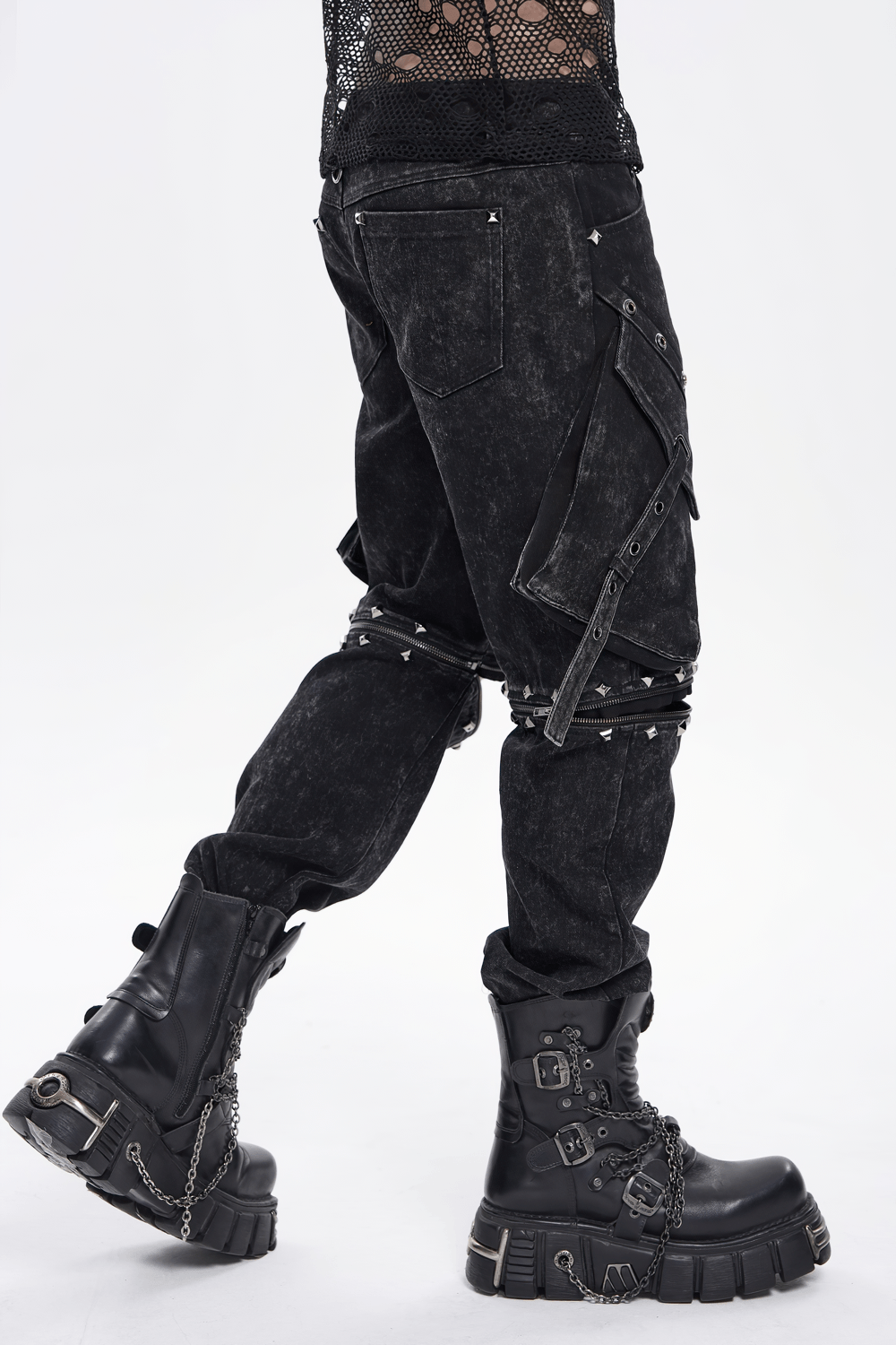 Black Punk Zip-Off Pants with Studded Grommets