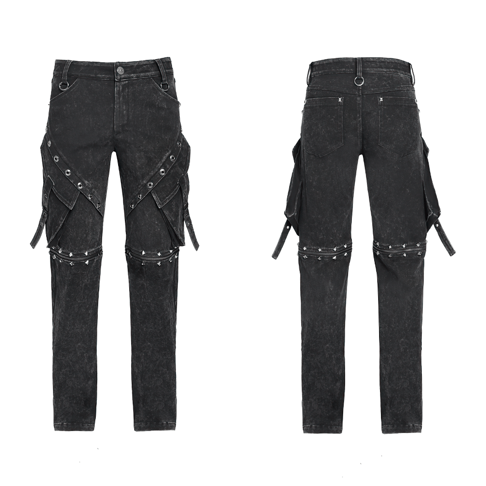 Black Punk Zip-Off Pants with Studded Grommets