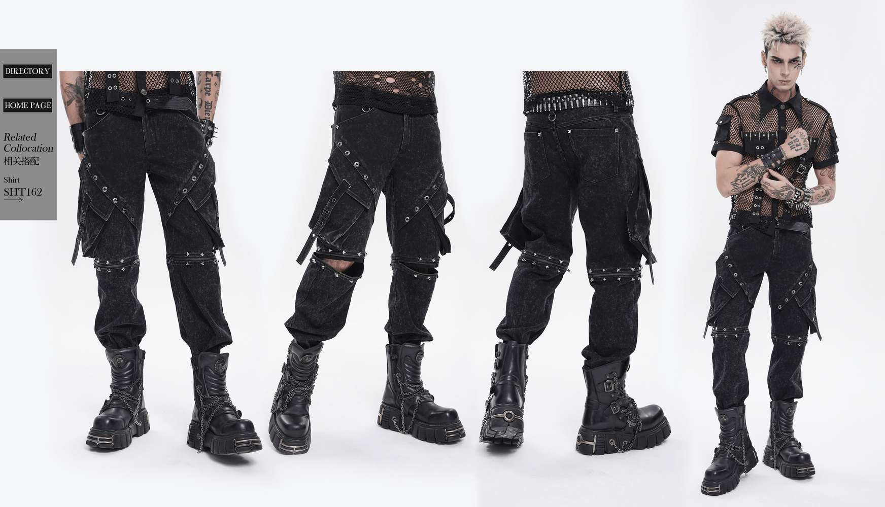 Black Punk Zip-Off Pants with Studded Grommets