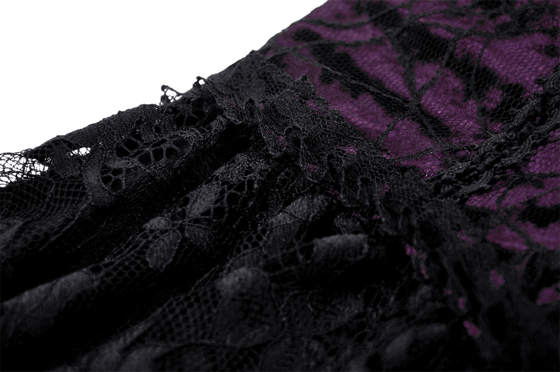 Black Purple Lace-Up Gothic Mini Dress - Dark Lolita