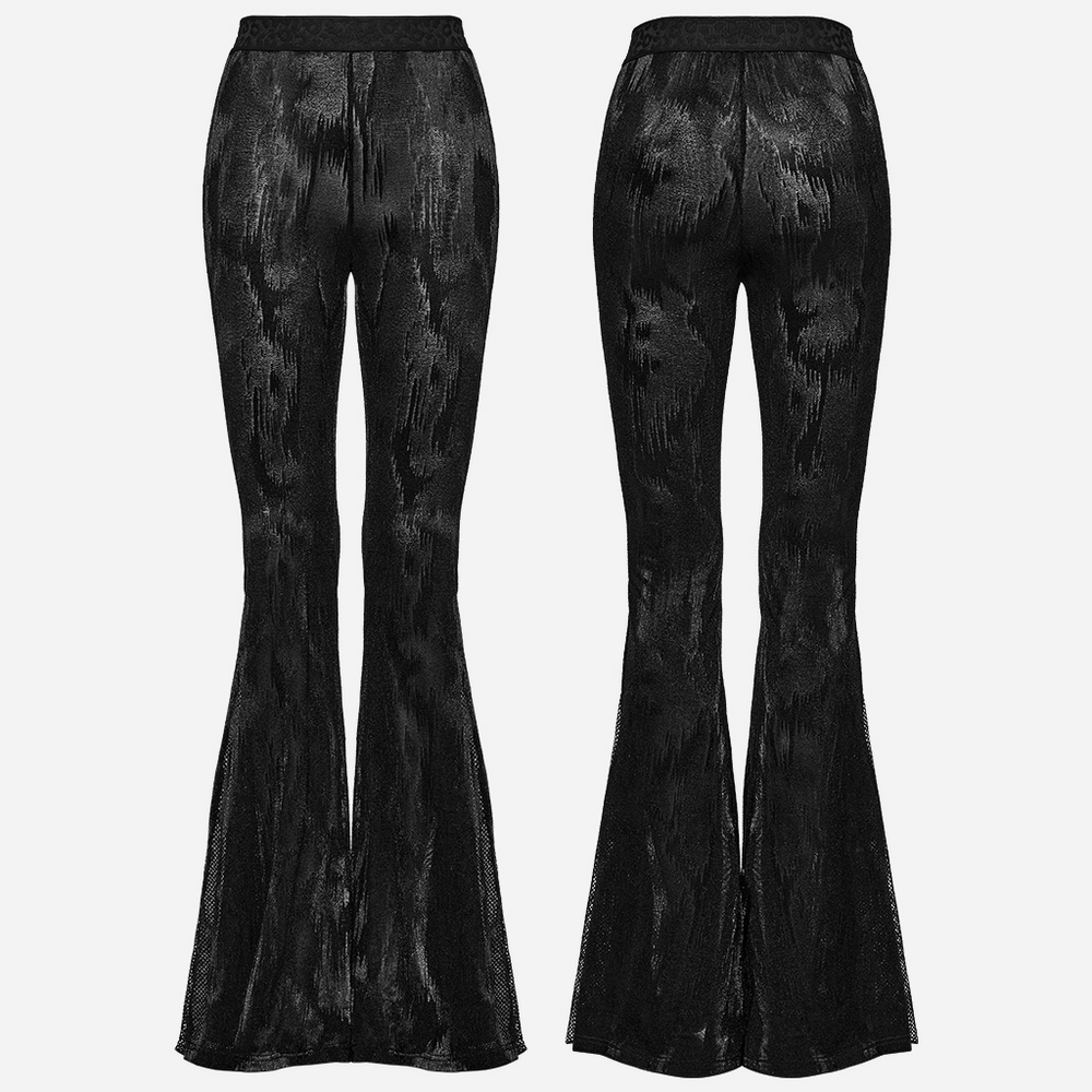 Black Python Print Gothic Mesh Flare Trousers - HARD'N'HEAVY