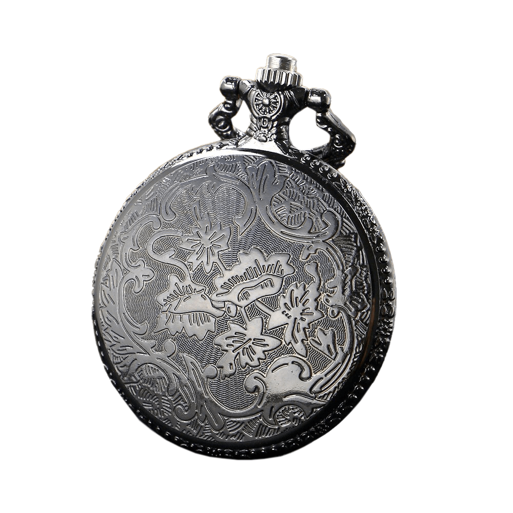 Intricately designed vintage silver pocket watch with floral engravings and ornate detailing.