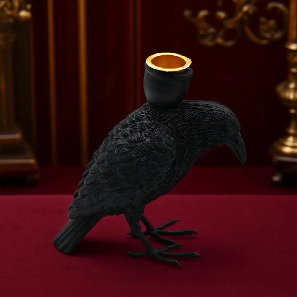 Black Raven Candle Holder for Gothic Table Decor