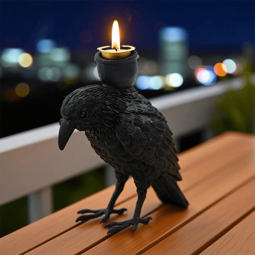 Black Raven Candle Holder for Gothic Table Decor