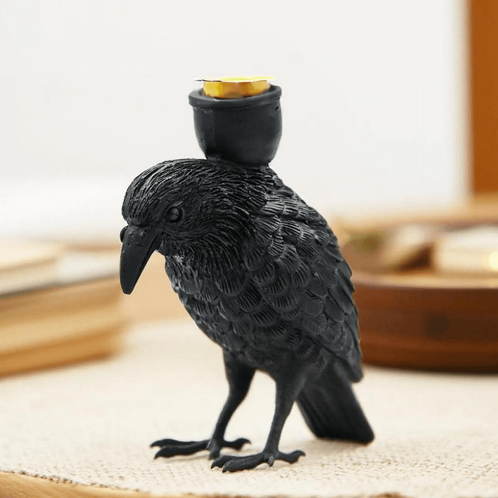 Black Raven Candle Holder for Gothic Table Decor