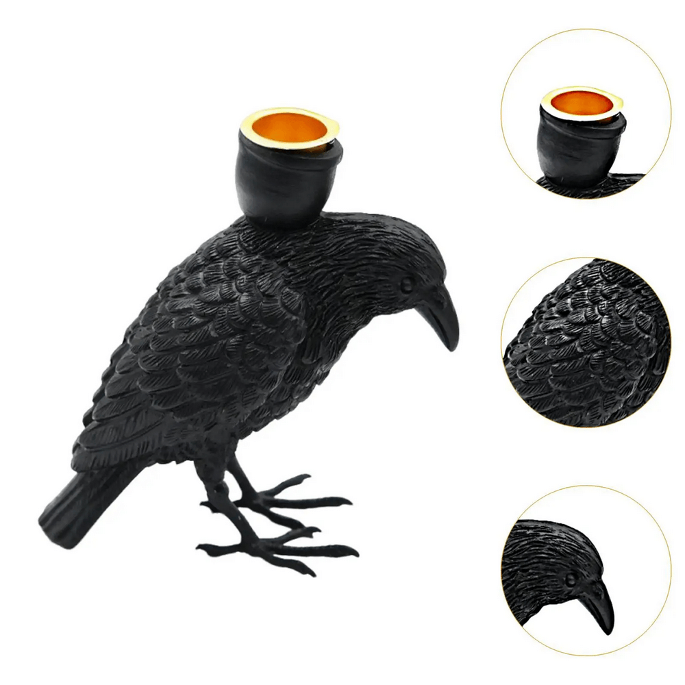 Black Raven Candle Holder for Gothic Table Decor