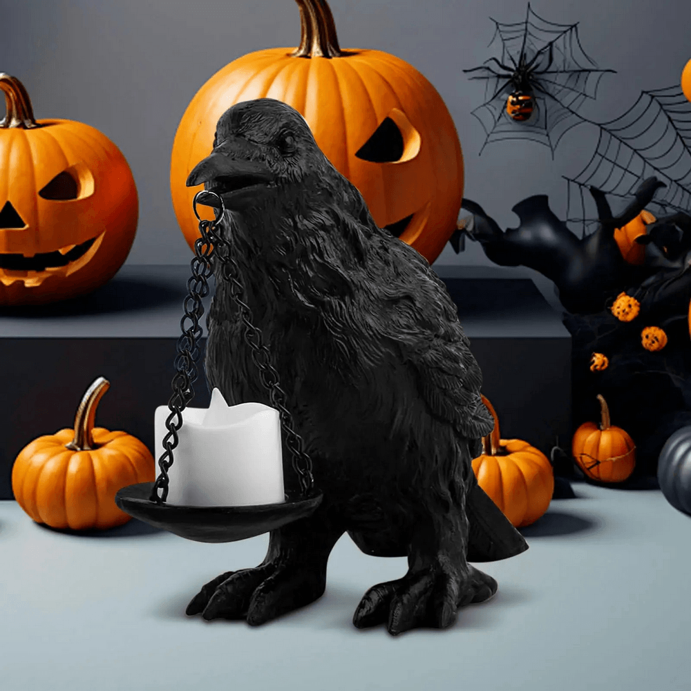 Black Raven Tea Light Holder for Gothic Decor