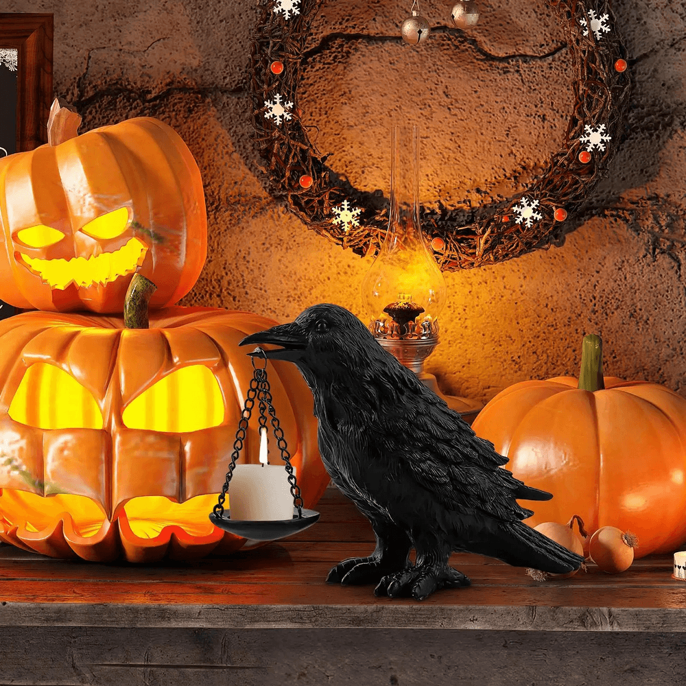 Black Raven Tea Light Holder for Gothic Decor